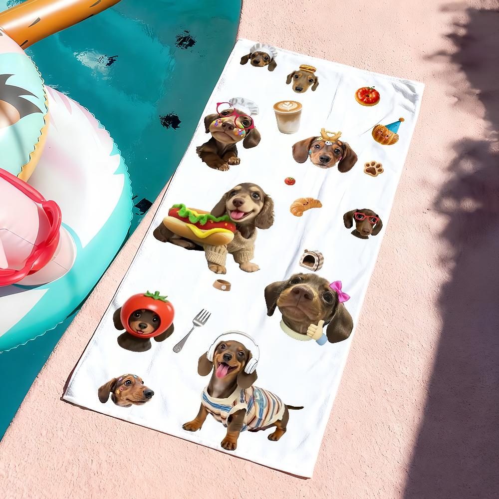 

Funny Cute Dachshund Towel Quick Dry Soft Yoga Swimming Fitness Mountain Climbing Large Beach Towels W30*H60(CM)