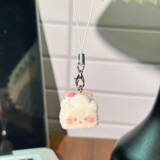 Decorative Pendant with Lanyard Flocked Cake Dog Pig Bear Shape Keychain Bag Charm Mobile Phone Hanging Ornament