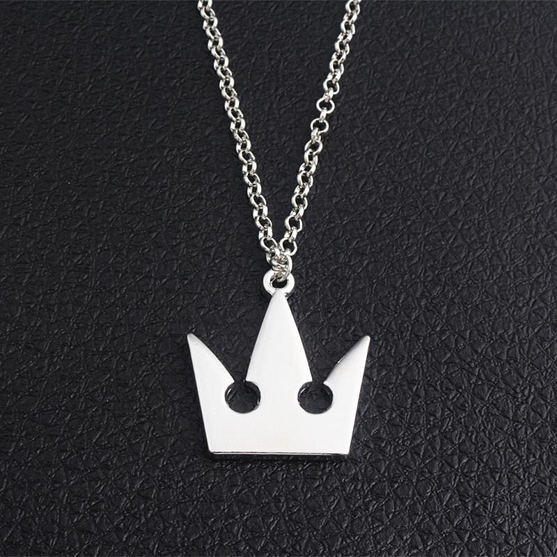 Game Kingdom Hearts Chain Pendant Necklace Sora Keychain Crown Charm Statement Choker Necklace Women Men Jewelry Cosplay