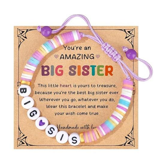 Sister Friendship Bracelet Adjustable Beaded Bohemian Bracelet Colorful Polymer Clay Beads Big Sis Bracelet Gift for Women Friends