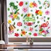 9 Sheets Summer Window Clings Stickers Double-Sided Window Decals Tropical Flamingo Green Plants Coconut Tree Designs Summer Hawaii Colorful Flower