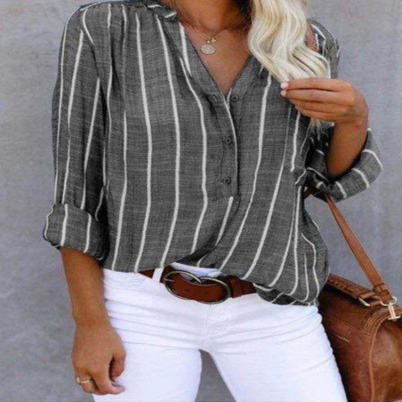 Minimally Stylish Printed Striped Shirt for Women In Foreign Trade