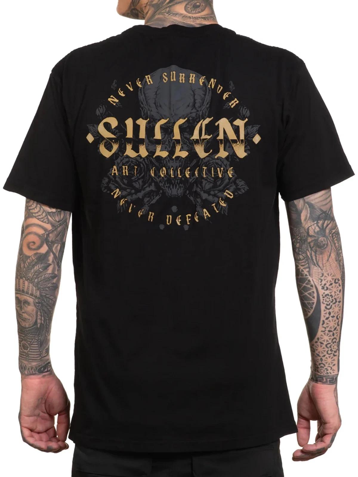 Sullen Men s Never Defeated Short Sleeve Premium T-shirt Tattoo Art Logo Tee S