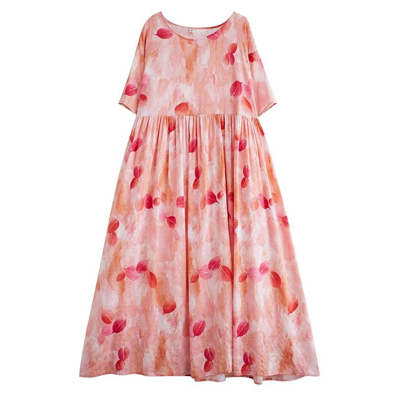Short Sleeve Plus Size Cotton Vintage Floral New In Dresses for Women Casual Loose Long Summer Dress