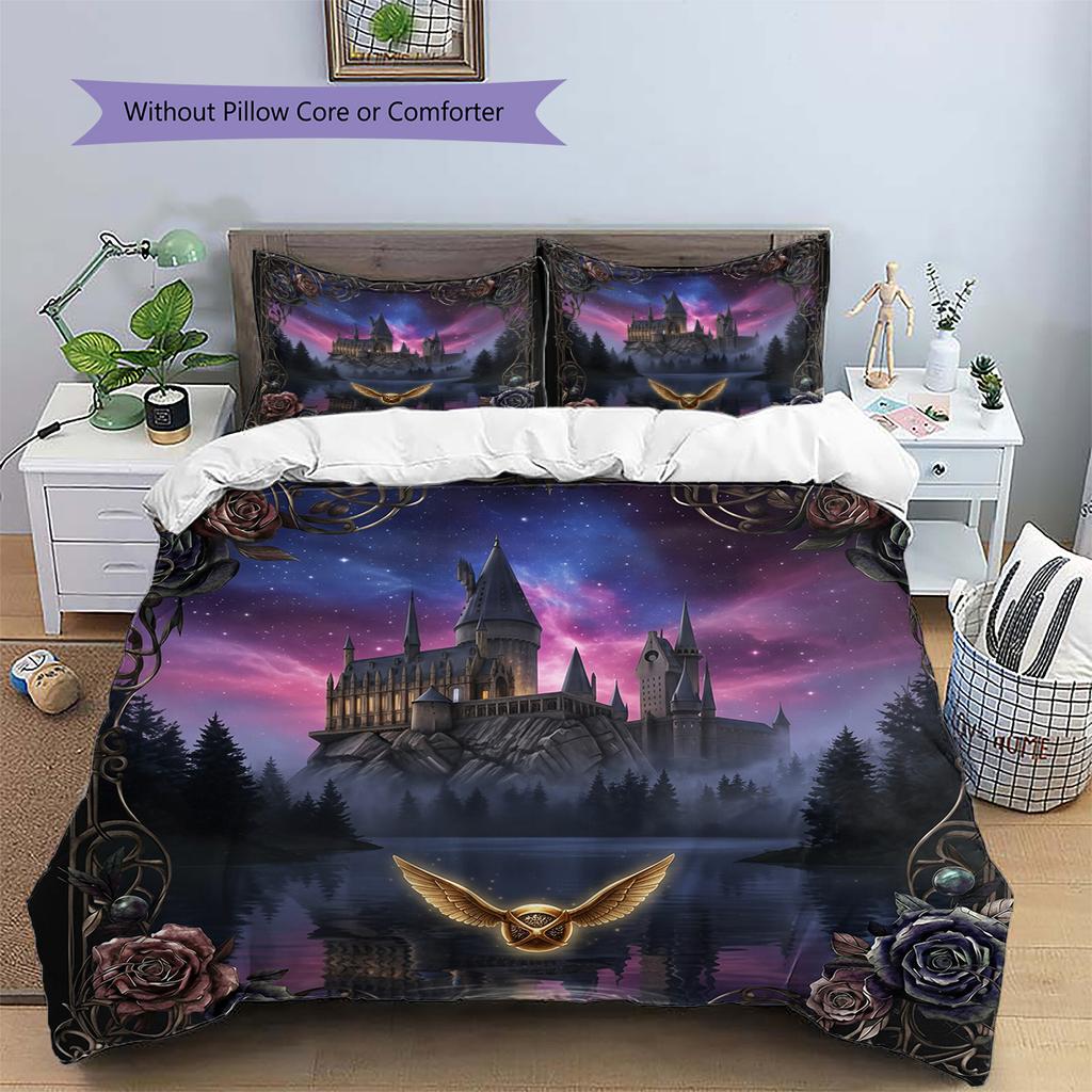 Set Copripiumino Trapuntato con Fantasia Castello Oscuro Decorazione per la Casa Regalo (1 * copripiumino + 2 * federe senza imbottitura)