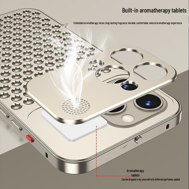 Apple 15 Pro Max Metal Honeycomb Anti-Scratch Heat Dissipation Phone Case with Spring Buckle Design for Cross-Border Use
