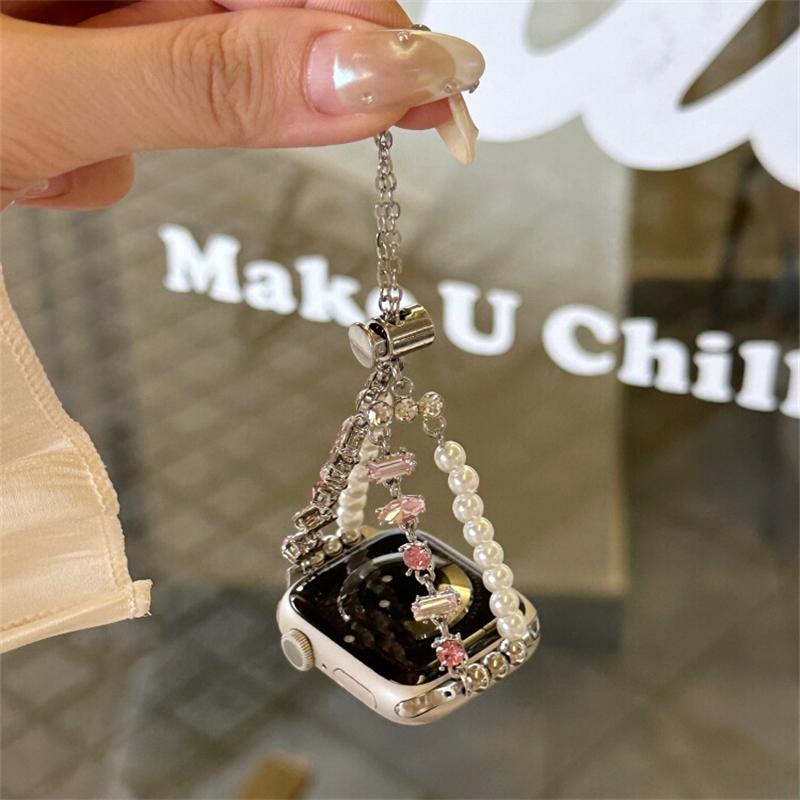 

Glitter Color Diamonds Pearl Strap For Apple Watch Band Ultra 2 44 40 45 41MM Fashion Woman Bracelet iWatch 4 5 6 SE 7 8 9 49mm 42-44-45-49mm рожевий