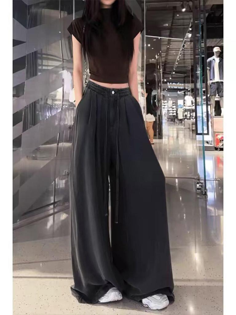 2025 Summer Women's Loose Fit Wide Leg Pants - Slimming, Versatile, Elastic Waist