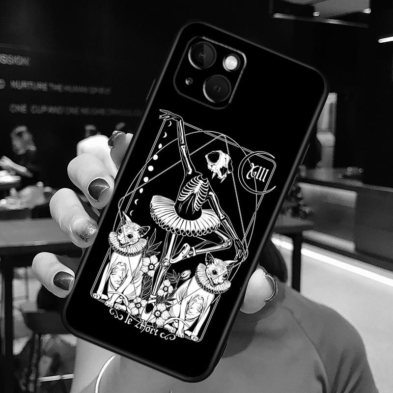 Death Tarot Cat Phone Case For iPhone 16 Pro Max 15 13 12 11 14 Pro Max Plus 12 13 Mini XR 16e Funda Cover