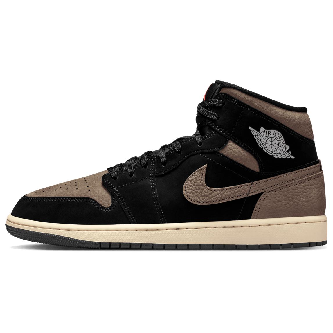

Air Jordan 1 Mid SE Мужские Черный Светлый Дикий Манго Оливково-Серый IB7110-002 EU 44