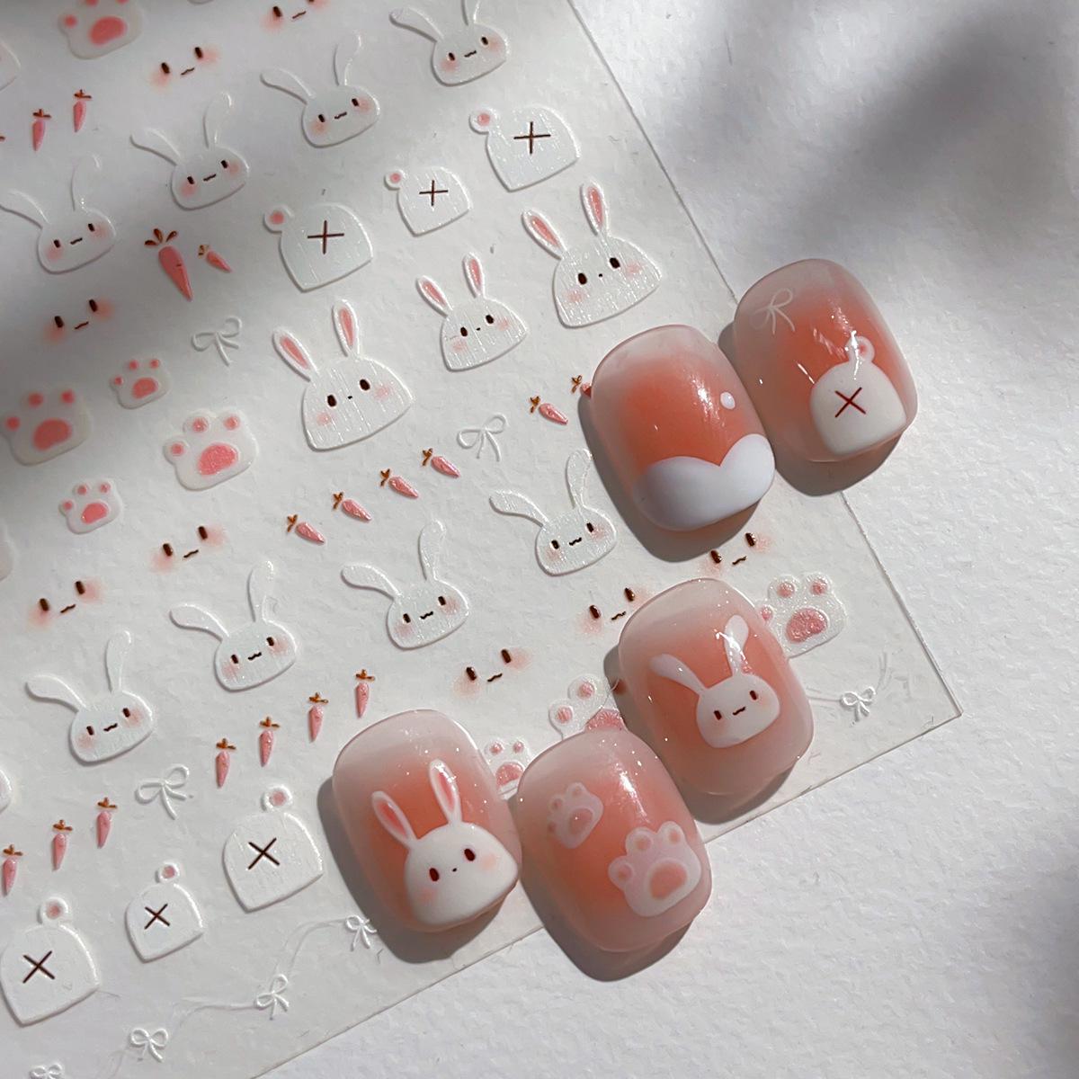 

YITU Cute Cartoon Rabbit Nail Stickers with Bowknot Decoration - YT5091