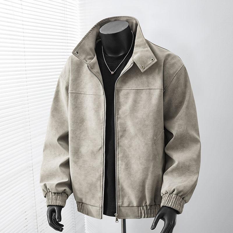 PU leather jacket men tie-dye gradual change coat men American retro lapel leather jacket men casual leather jacket flight clip