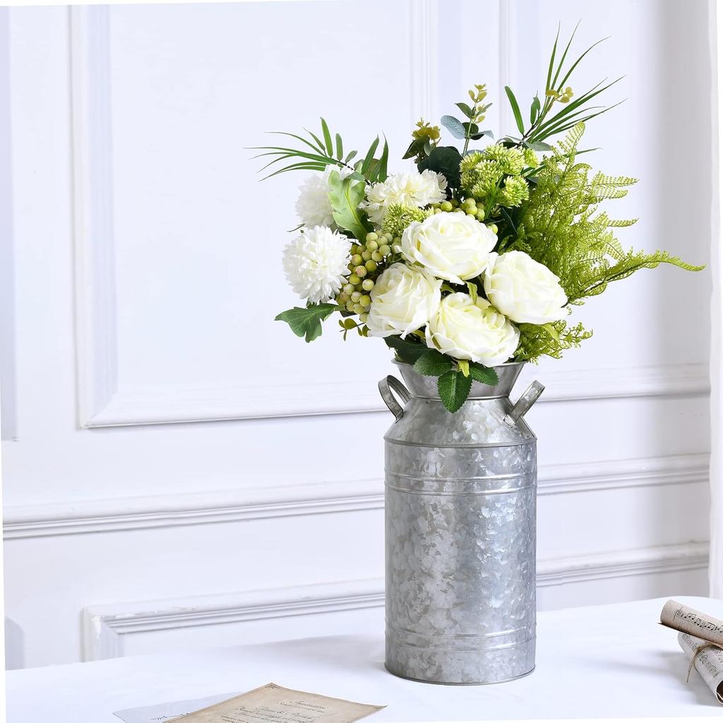 12" Inch, Galvanized Metal Farmhouse Centerpieces Milk Can Jug for Kitchen Cabinets Bedroom Decoration, Rustic Table Tin Vase, Vintage Country Flower