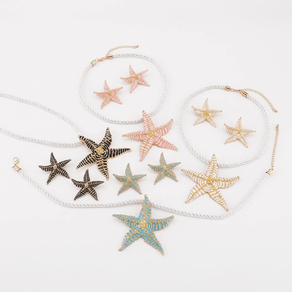 European and American summer vacation style enamel starfish earrings ZA temperament beach wind starfish pendant necklace female