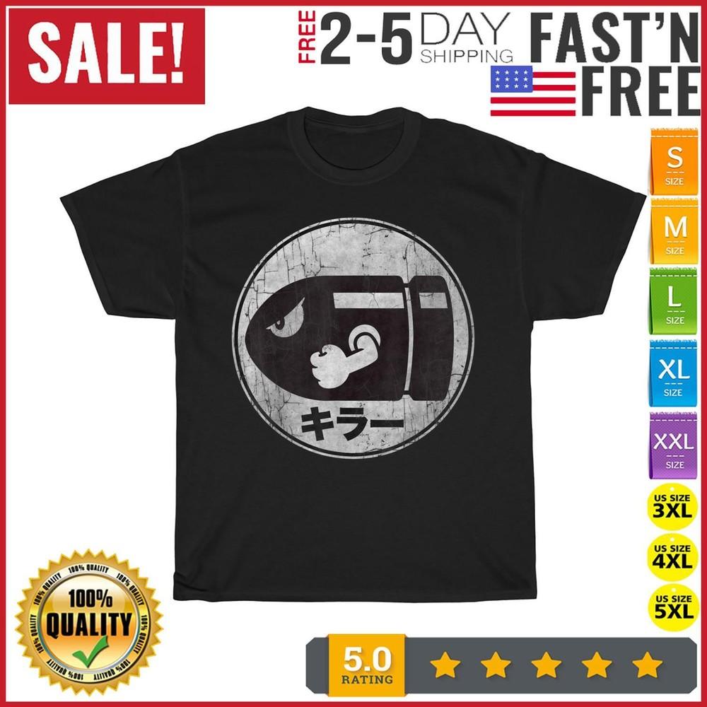 

Super Mario Bullet Bill Distressed Kanji Logo Vintage T Shirt Men Women Fashion XL