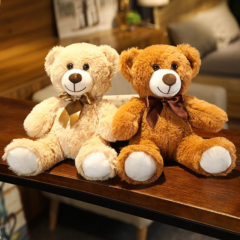 Cute Colorful Bow Tie Bear Doll Plush Toy Hug Bear Doll Children Birthday Gift Rag Doll Teddy Bear Home Living Room Bedroom