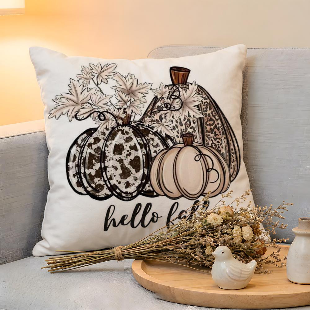 Cushion Cover Linen SkinFriendly Soft Decorative Case For Sofa Home Decor Colorful Watercolor Pumpkin Pillow Cover