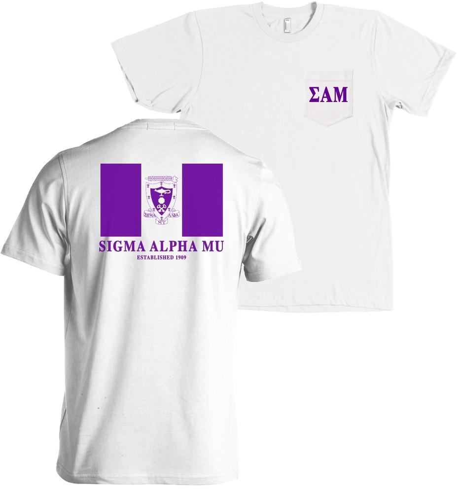 Sigma Alpha Mu Fraternity Flag Bella + Canvas POCKET Sammy Shirt -  NEW Unisex T-Shirt XXL