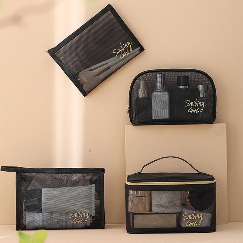 Black Mesh Cosmetic Bag Travel Convenient Toilet Bag Outdoor Travel Storage Bag Women Makeup Case Organizer Zipper Pouch