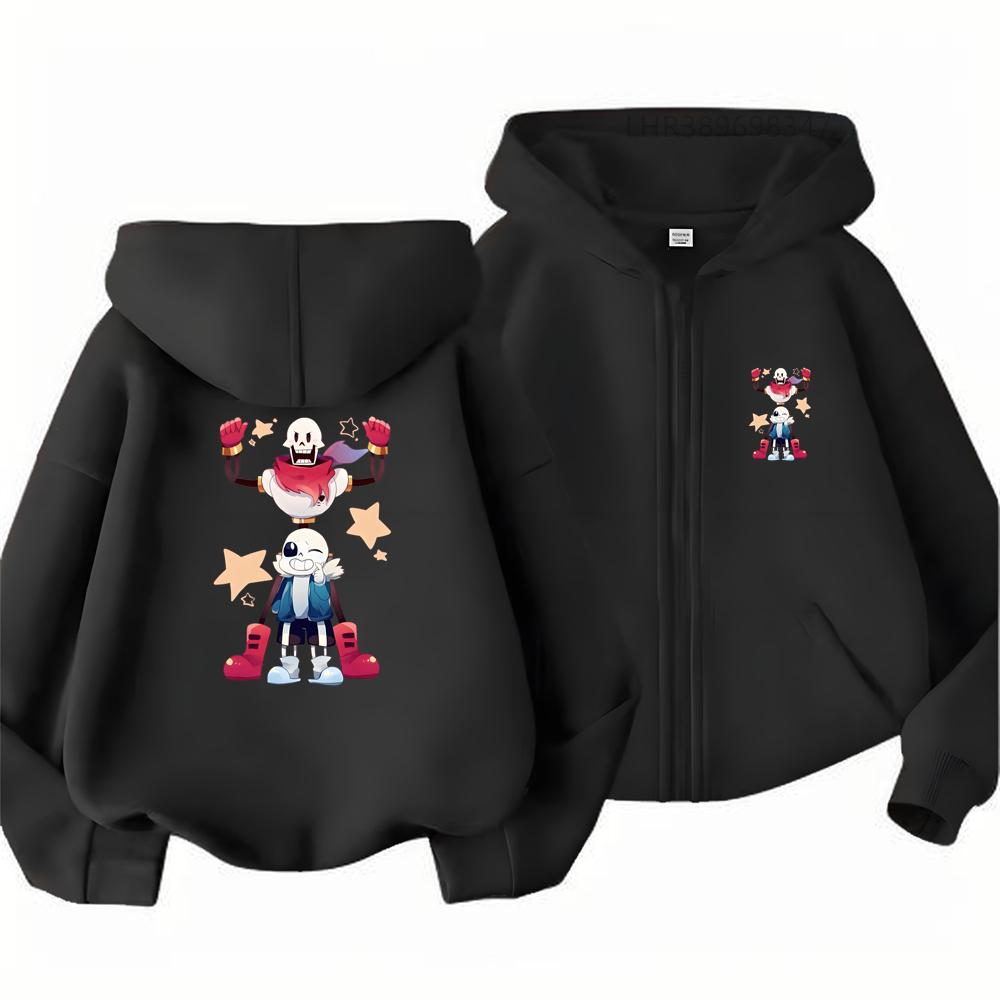 Autumn Trendy Outerwear Outdoors Children Game Print Zip Black Pink Girl Hoodie Boy Tops Casual Sweatshirt Kids