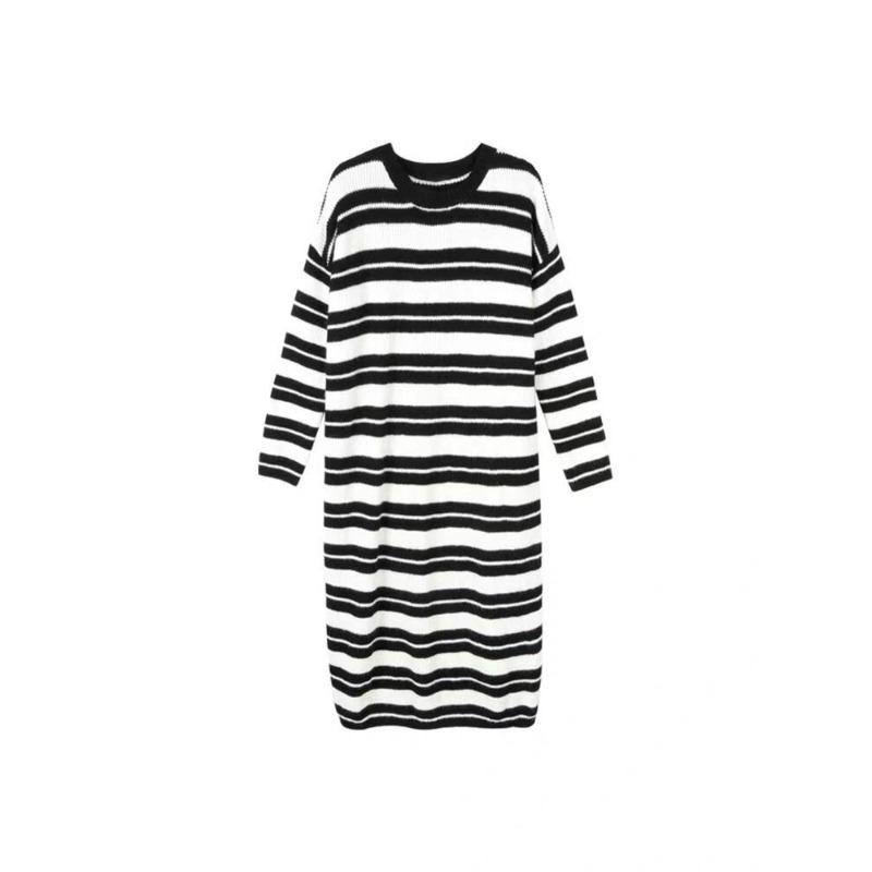 Gentle Soft Waxy Apricot Bottoming Sweater Skirt, Loose and Thickened Long-sleeved Knee-length Knitted Dress In Autumn and Winter