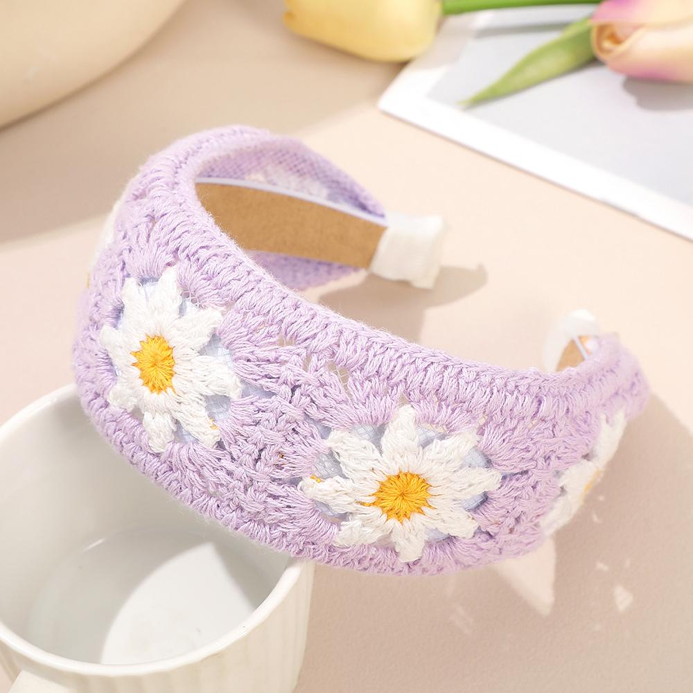 Nouveau bandeau à fleurs tricoté large Style ethnique Bandeaux pour femmes Accessoires pour cheveux Bandeaux