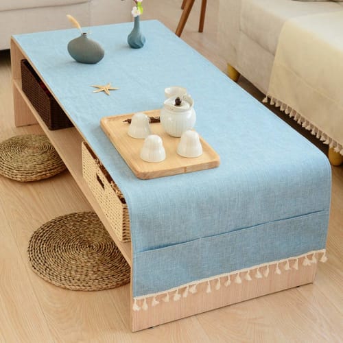 Rectangular Tablecloth for Tea Tables/Coffee Tables, Multi-Cover, Solid Color, Japanese Style, Cotton-Linen Table Cover, Water-Repellent, Oil-Proof, D