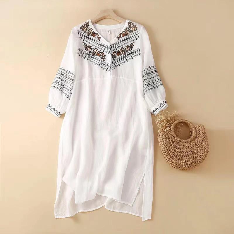 Skirt for Woman Cotton Summer Plus Size Loose Floral Vintage Solid Colours Skirt Casual Printed Soft Long Holiday Dresses