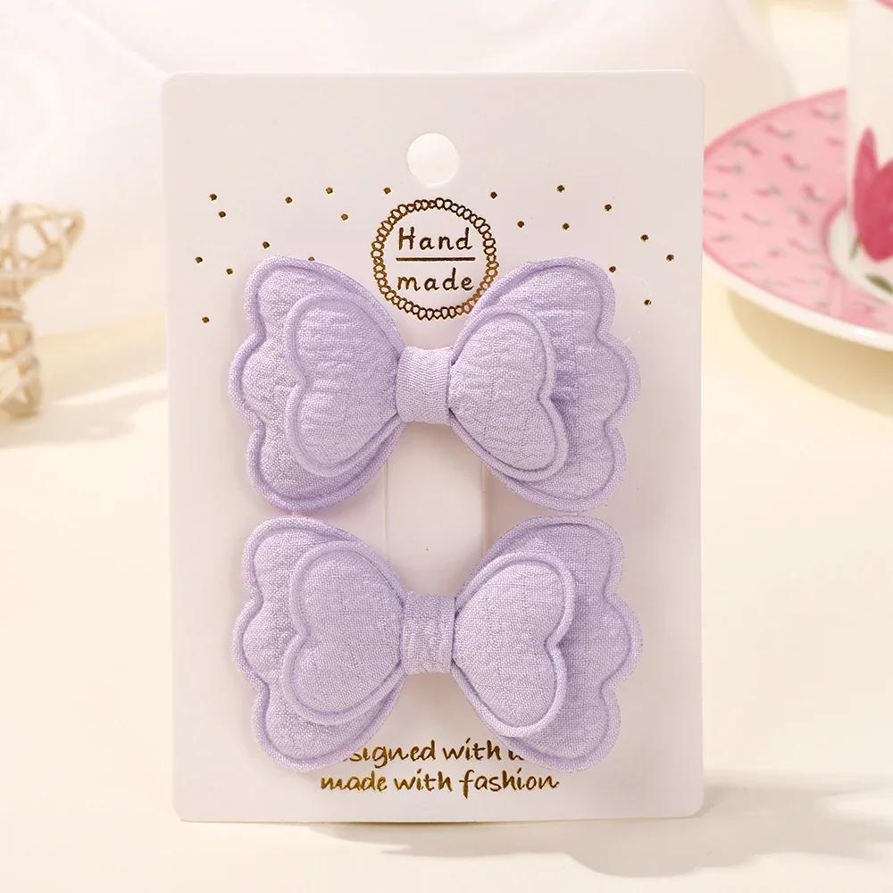 2Pcs Candy Colored Hair Clip Se Double Layered Bow Cute Bangs HairPin Cotton Safe Children's T for Girls Hair Accessories