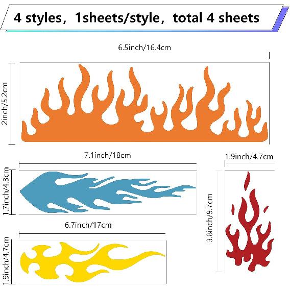 GORGECRAFT 4 Styles Flame Reflective Sticker Vinyl Racing Sports Flame Stripe Decal Waterproof Reflective Car Stickers for Golf Cart Off-Road