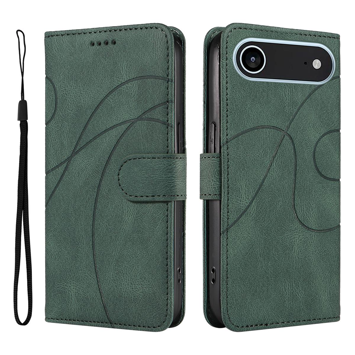 

Для iPhone 17 Air Чехол-кошелек Кожаный чехол для телефона Подставка с дизайном изогнутых линий Green