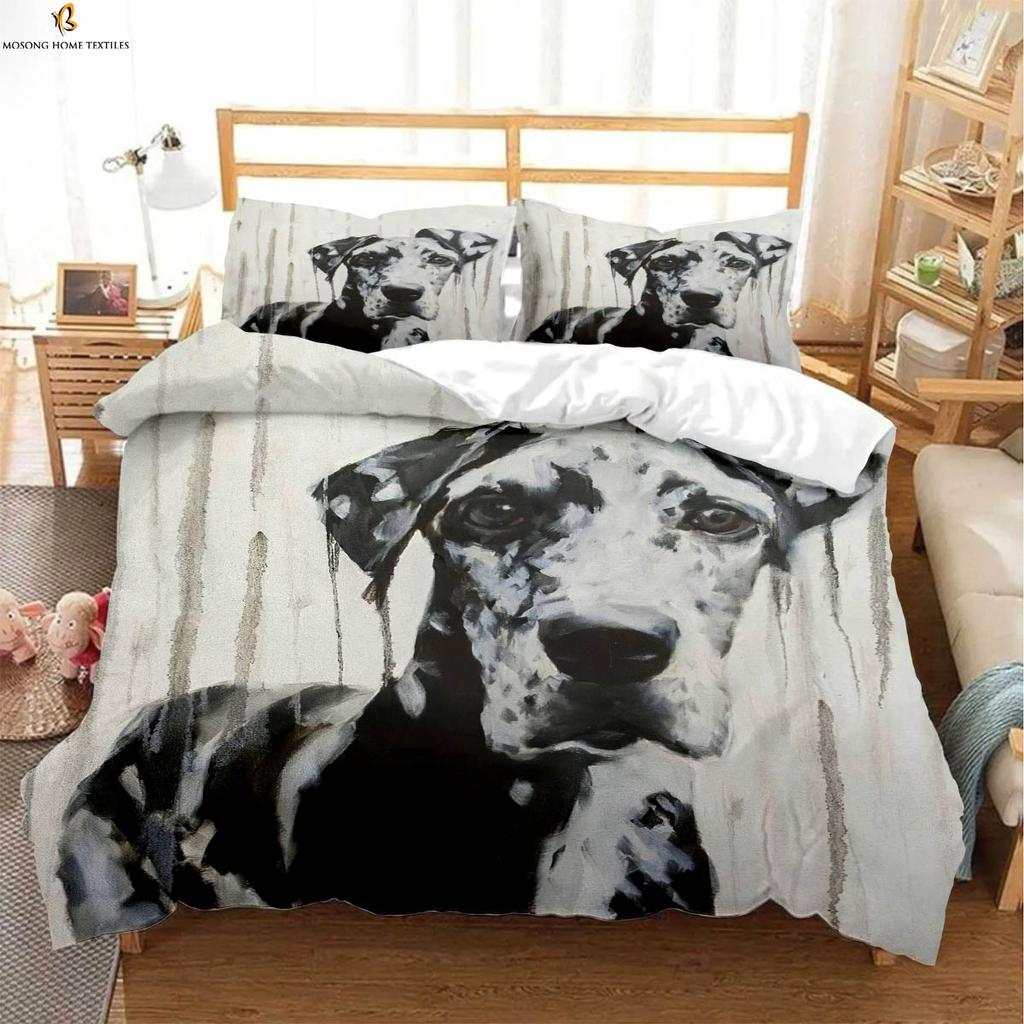 3pcs Cute Dog 3D Printed Quilt Cover Kids Room Bedding Set 100% Polyester Machine Washable Duvet Cover Pillowcase