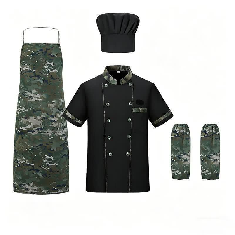 Yuetusen Anti-static Camouflage Chef Uniform 4-Piece Set L
