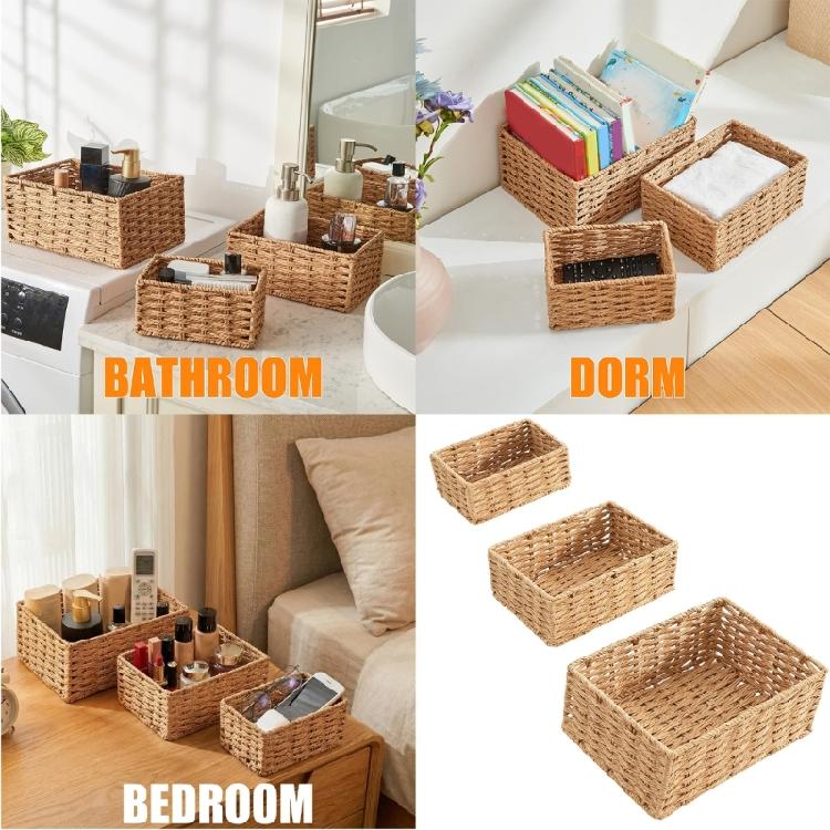 Pack of 3 Small Natural Grass Hand Crafted Storage Baskets for Organization Decorative Addition for Any Room