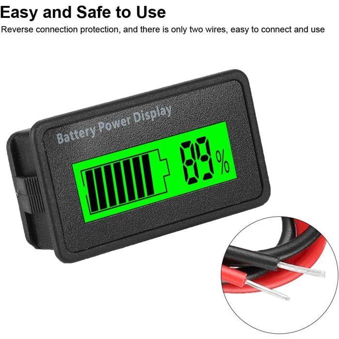 Voltmètre indicateur de capacité de batterie 12-48V LCD rétroéclairé vert - affichage % AIMOONSA