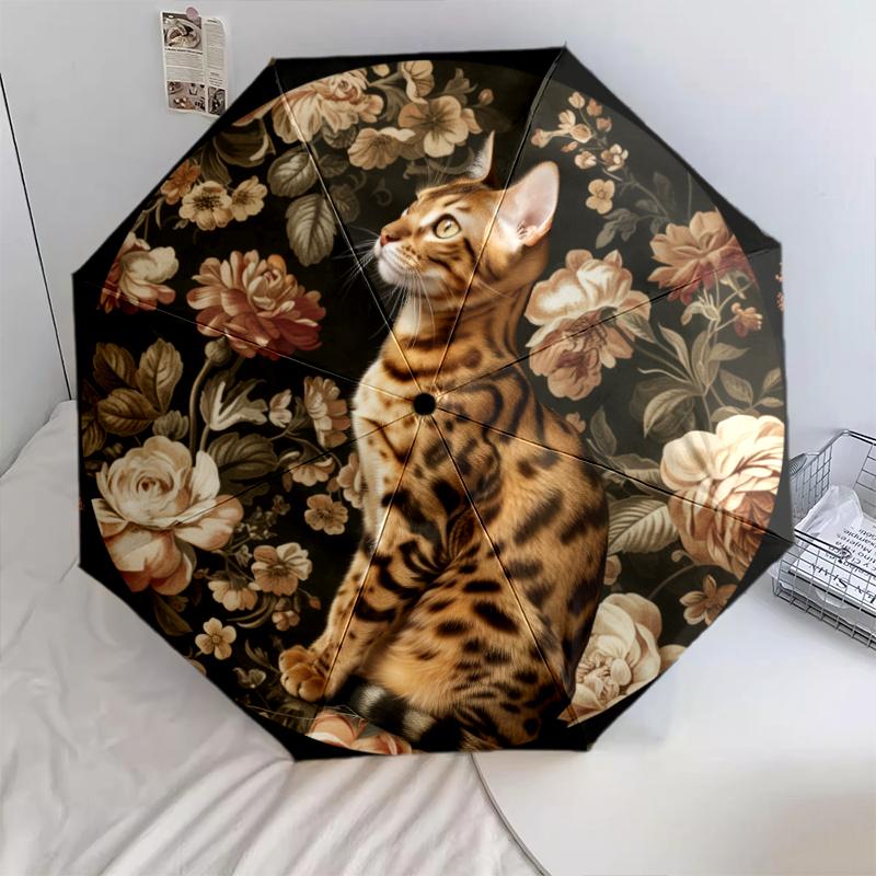 

Узор Кошки и Цветы , автоматический складной зонт, портативная и складная конструкция, 8 спиц, рождественский или день рождения подарок. разноцветный
