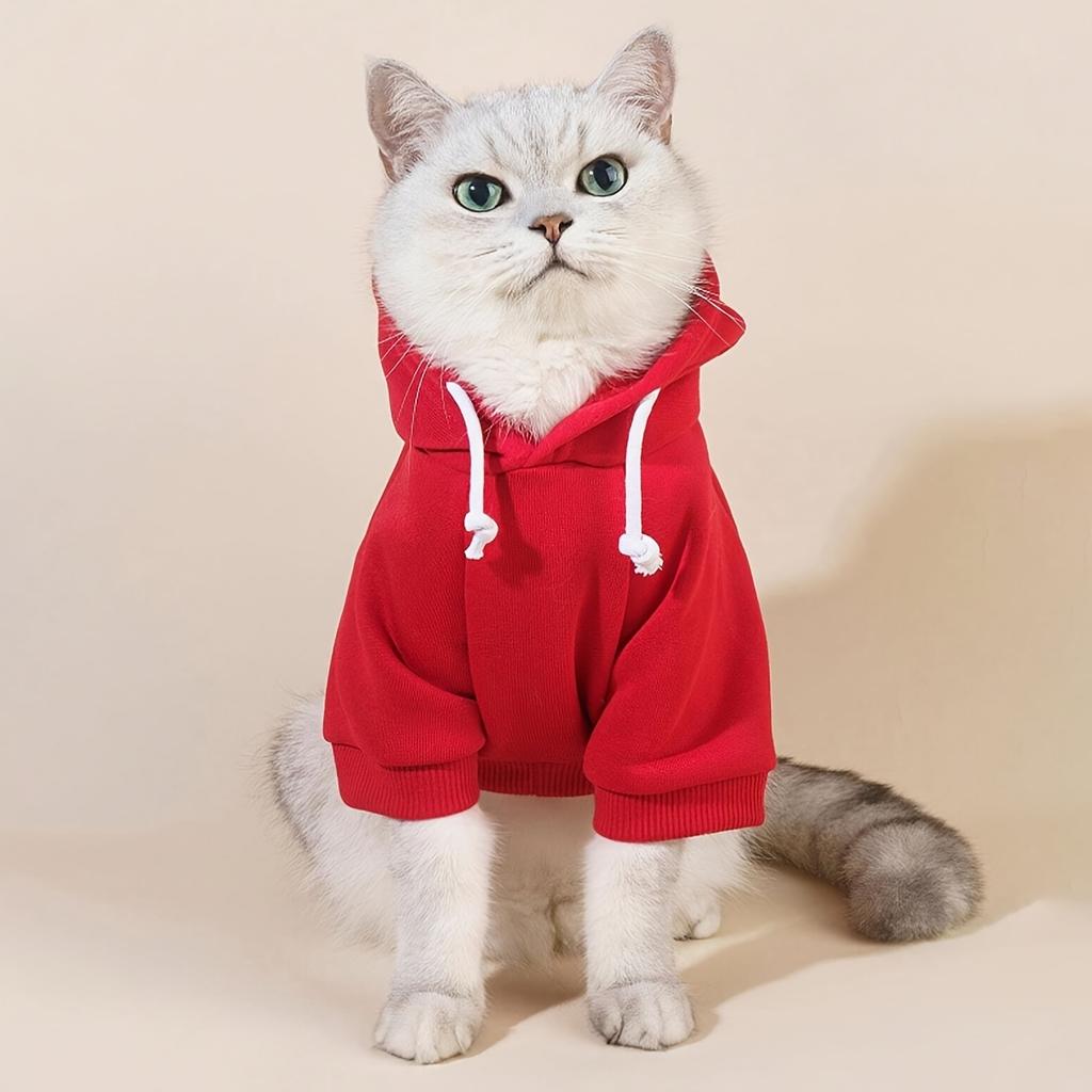 1pc Cozy Red Polyester Hoodie for Cats and Dogs - All-Season Casual Pet Sweatshirt with Drawstrings, Indoor/Outdoor Comfort