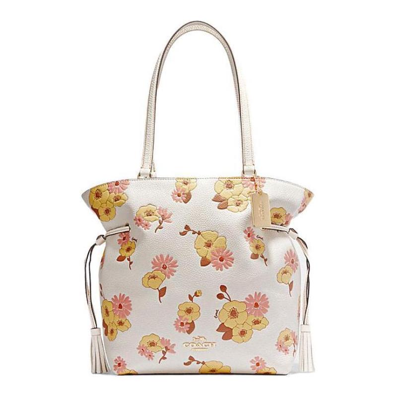 

COACH Andy 30 floral print drawstring magnetic buckle closure cow leather tote bag tote bag shopping bag hand-held shoulder bag women s white білий