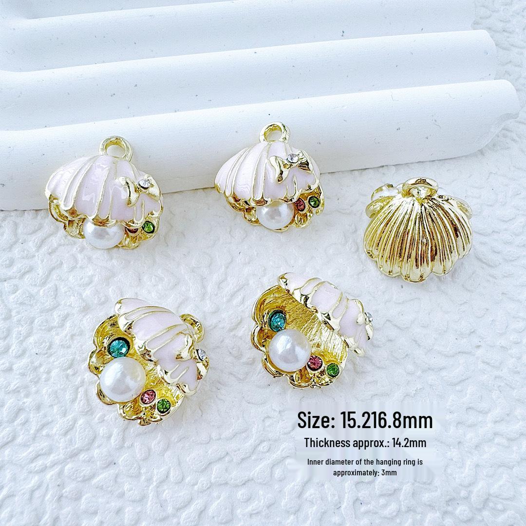 K Gold Enamel Alloy Small Pendants & Bracelet Charms – Pearl Shell Scallop Series Single Price розовый