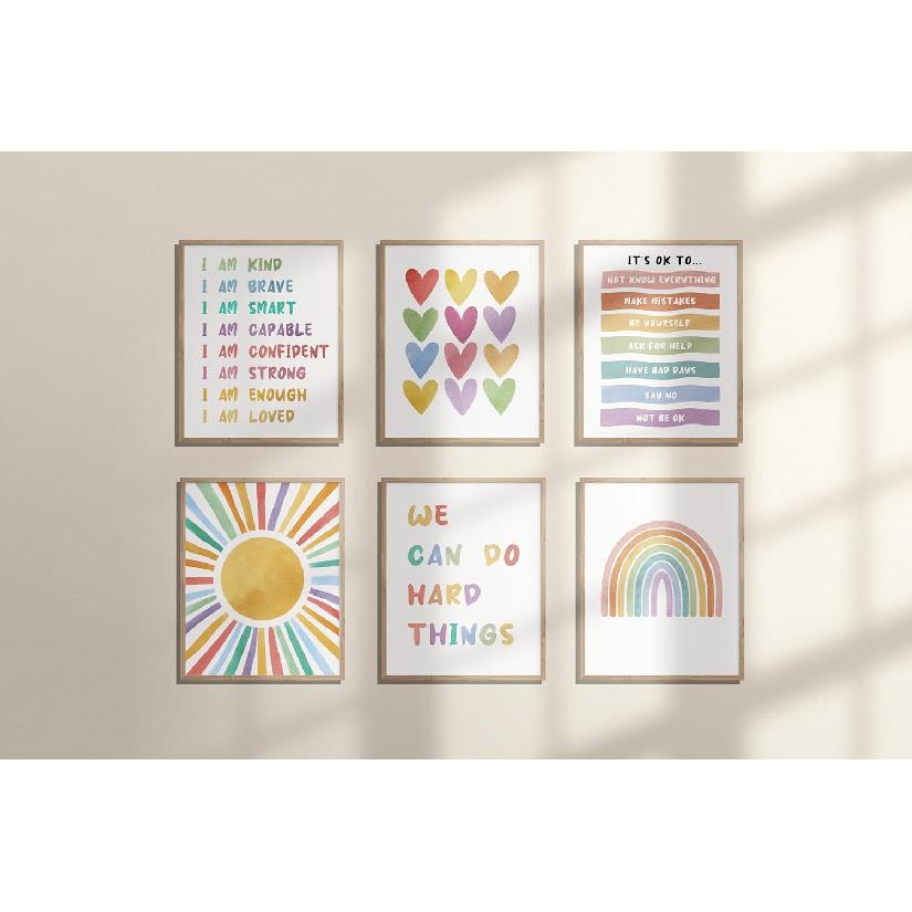 TwoDays Positive Affirmations Room Decor for Kids, Boho Classroom pirational Wall Art for Toddler Girls Playroom, I Am Kind Brave Posters for Baby