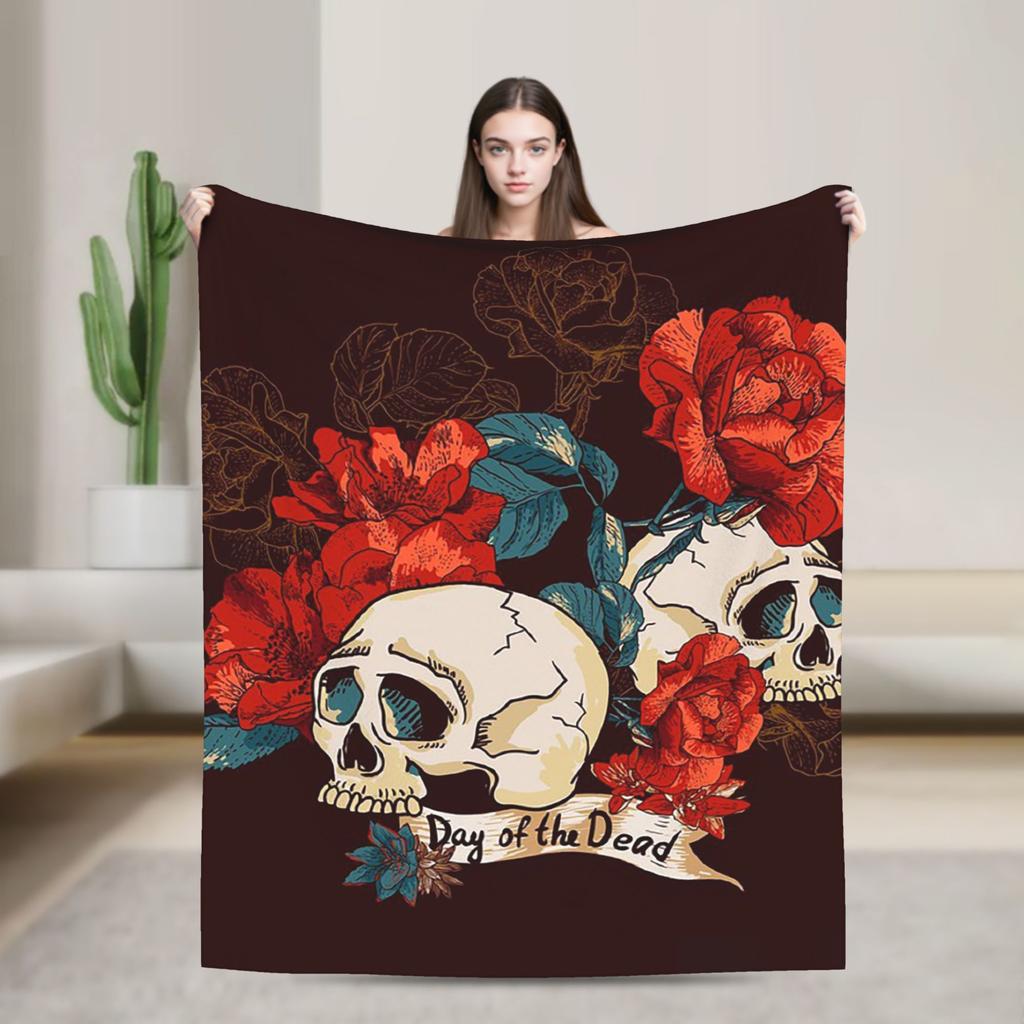 Floral Skull Vintage Blankets Day of the Dead Wool Awesome Soft Throw Blankets for Home All Season