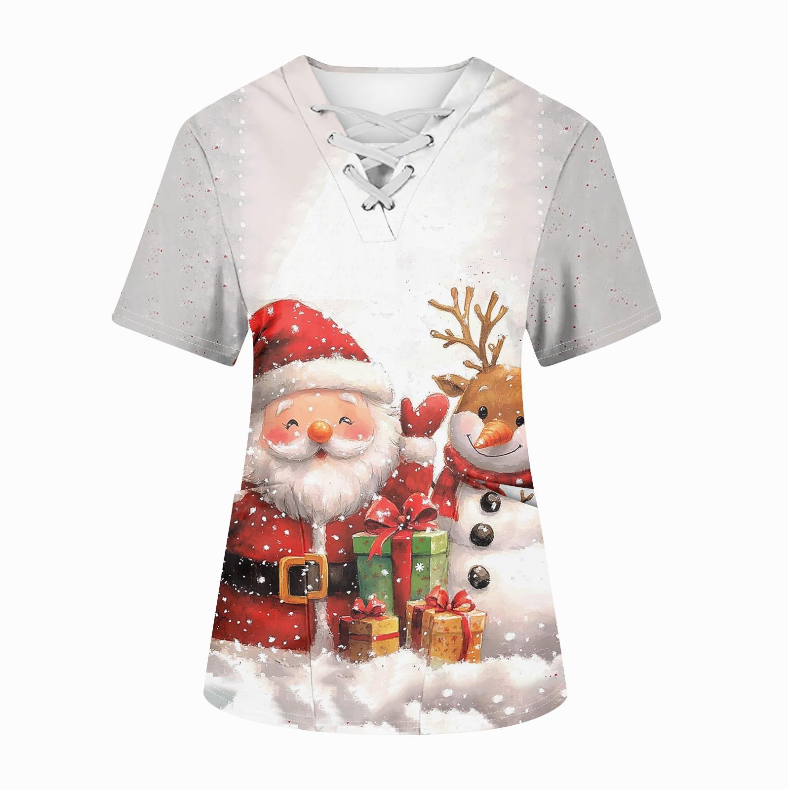 Плюс размерСкраб с принтом Рабочая форма Топы для женщин Крест V-образным вырезом — фото 10