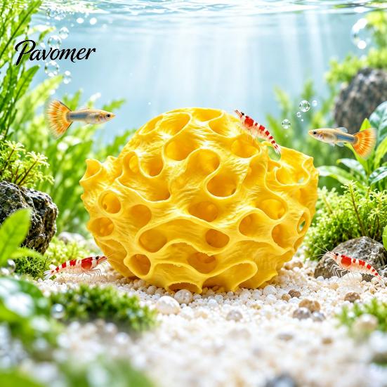 Honeycomb Cave Decor Aquarium Shrimp Cave, 3D Printed Betta Hide, Fish Tank Hideout Hideout, Porous Sphere Shelter for Guppy Small Accessories