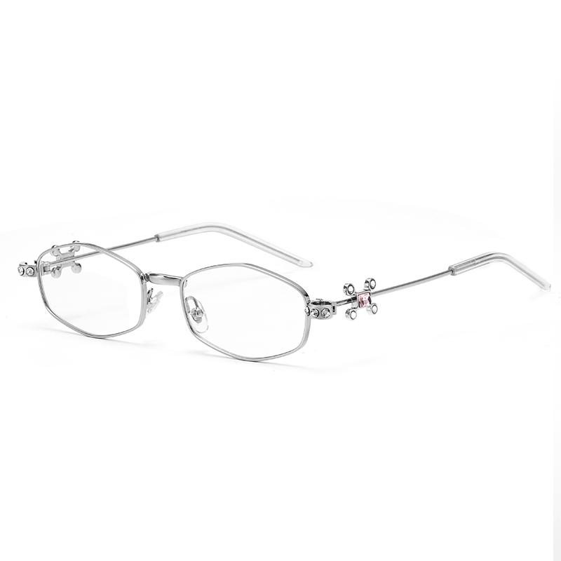 Neue Mode Diamantverzierter Damen-Klick-Brillengestell Rhombus Mehrwinkel Metallverziert Street Style
