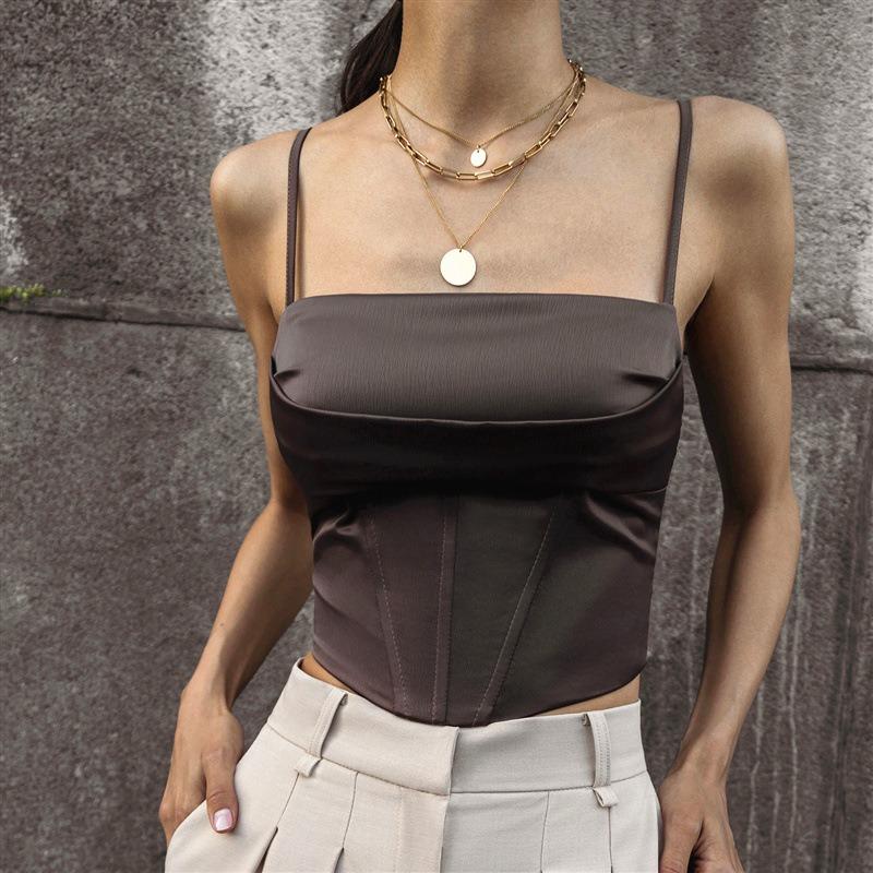 New Solid Color Wearable for All Seasons with Suspender Tops Chic Hot Girl Strappy Sleeveless Vest
