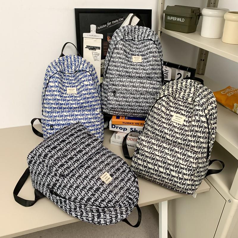 Print Backpack Large Capacity Student Schoolbag Men Letter Backpack