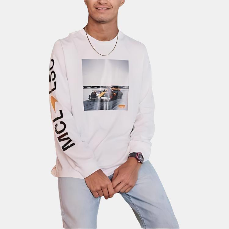 Collaborazione Levis X McLaren Racing FW24 Motivo Racing Stampa Lettere McLaren T-shirt Girocollo Maniche Lunghe Uomo Top Bianco A89940000