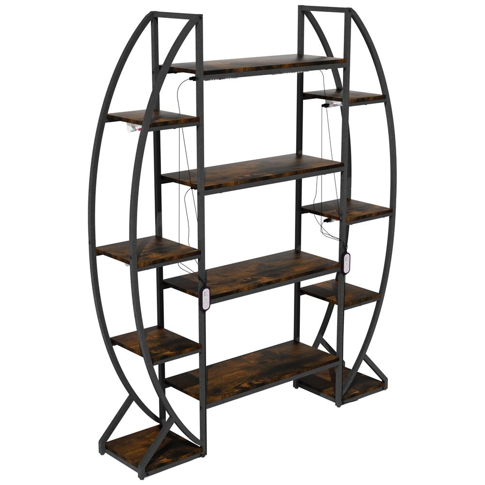 5-Tiered Tall Plant Stand Metal Flower Shelf with Plant Grow Lights for Living Room, Garden, Patio