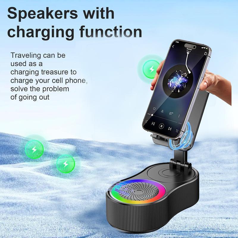 Cell Phone Holder With LEd Light Bluetooth Speaker Adjustable Tablet Bracket Support Portable Foldable Selescopic Stand Wireless Loudspeaker