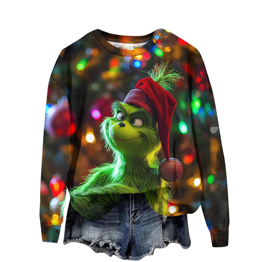 Hanorac sport casual de damă cu mânecă lungă și gât rotund, cu imprimeu Greentown de Crăciun